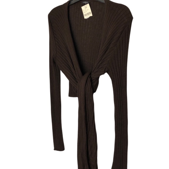 CENIT Tie Front Shrug Chocolate Brown Ribbed Sweater Wrap Size Large/NWT - Picture 1 of 7
